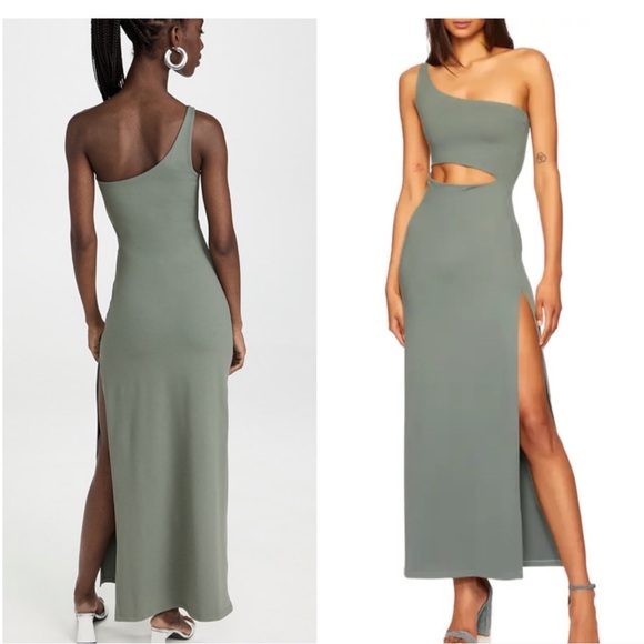 Susana Monaco One-shoulder Cutout High Slit Maxi Dress In Slate - Picture 1 of 9